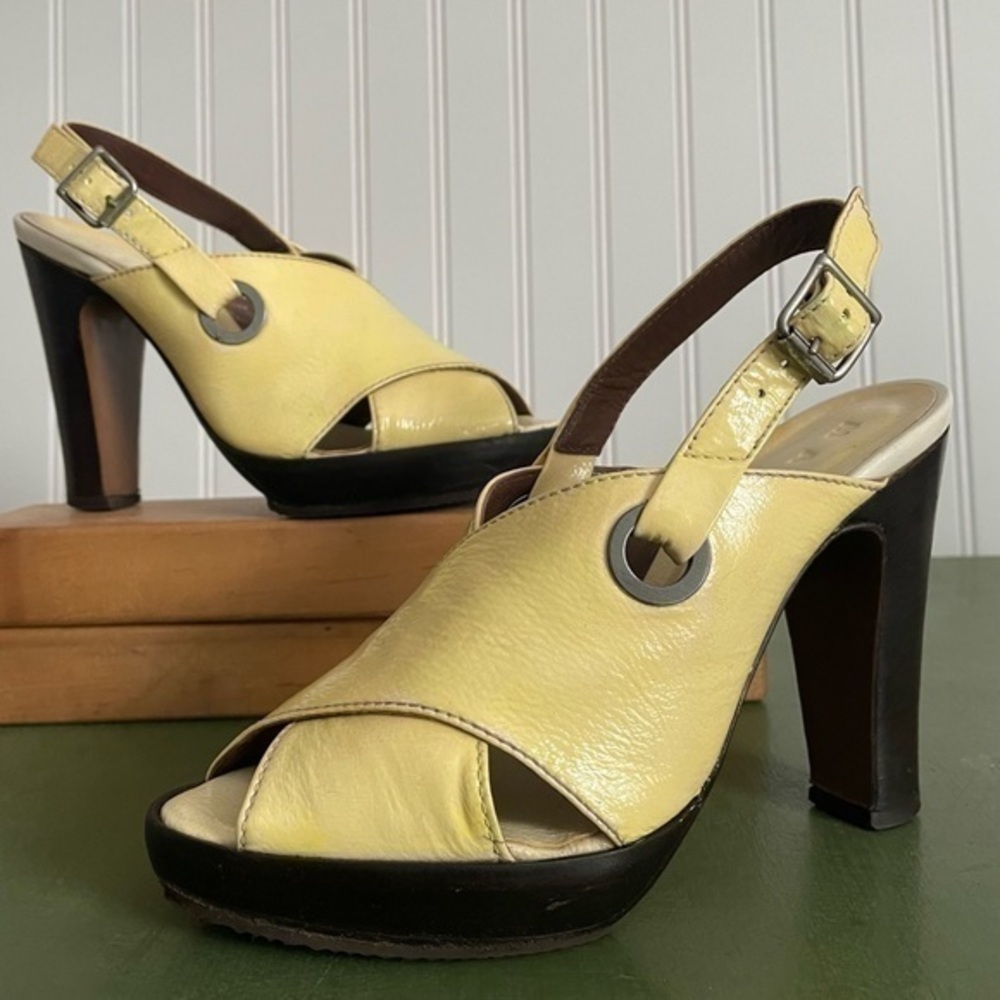 Marni Canary Yellow Leather Criss Cross Slingback Heels w Grommets *Italy*